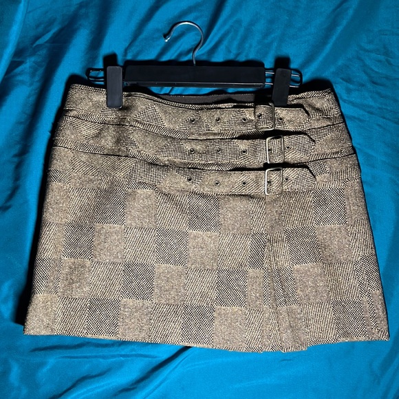 Express Dresses & Skirts - Express Vintage brown wool patched tweed mini skirt with 3 buckles.